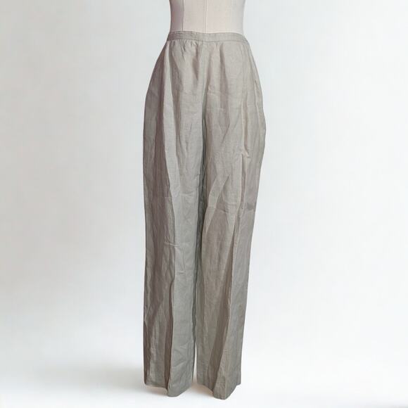 Vintage 90s Merona 100% Linen High Waist Wide Leg Tailored Pants Neutral Beige - Picture 1 of 5